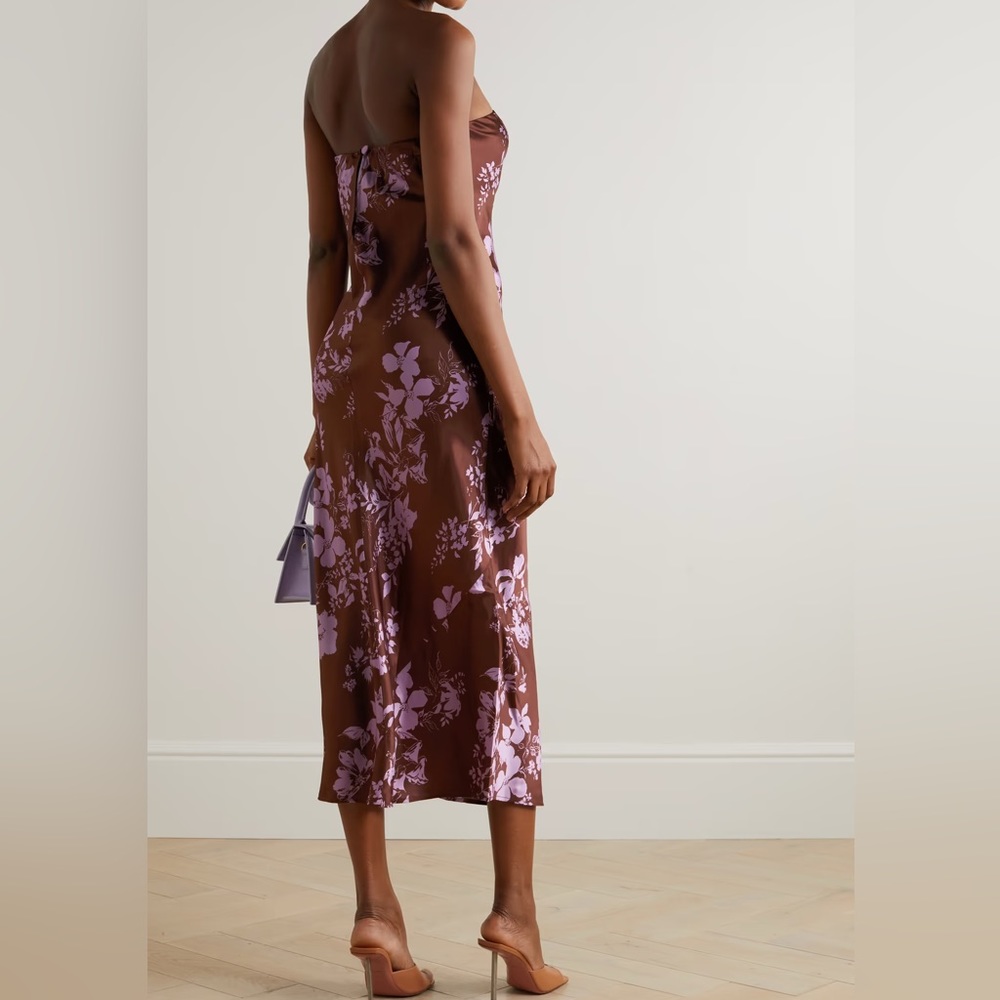 Reformation Joanne strapless floral-print silk-charmeuse midi dress